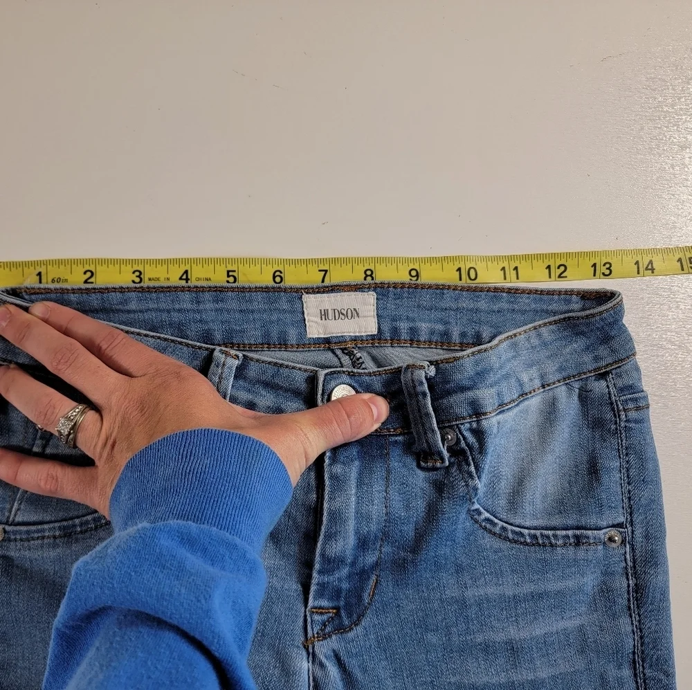 Hudson Girls Blue Distressed Jeans Size 14 stretch flap pockets cropped ankle ^^